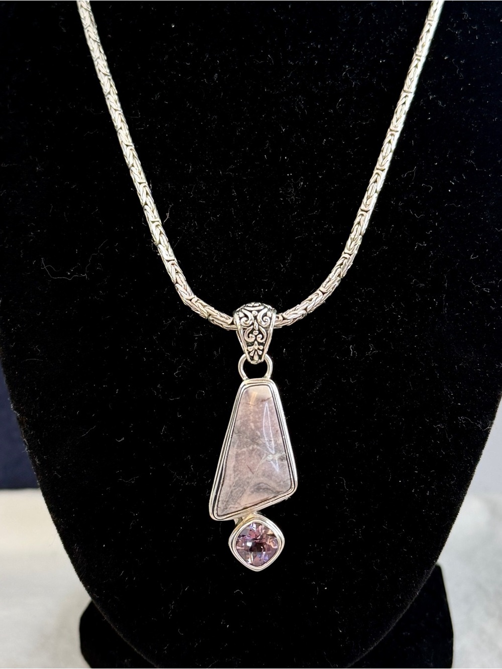 SARDA Bali Sterling Silver Purple Stone Amethyst Abstract Byzantine Necklace